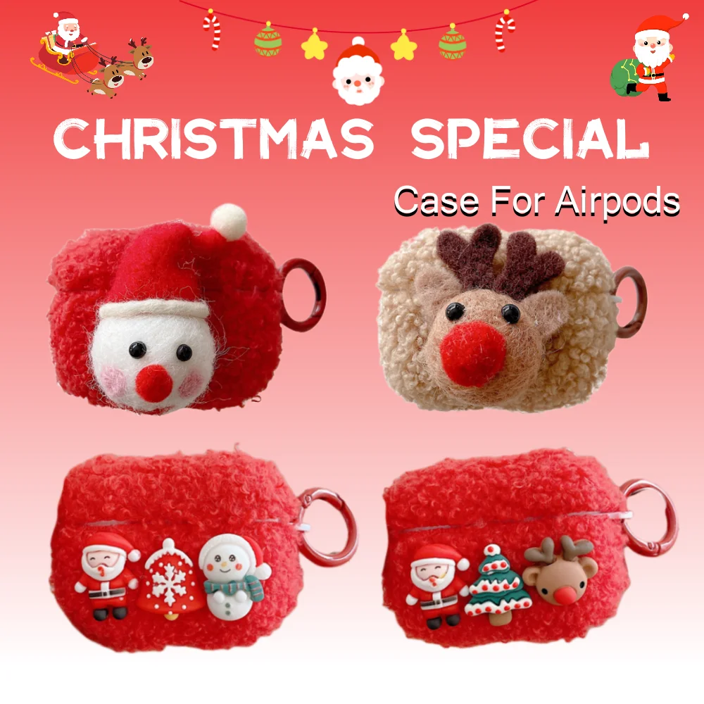 

Cute Cartoon Christmas Snowman Elk Plush Cases For Airpods 1/2 3 Cover For Apple AirPod Pro 2 Soft Earphone Shell New Year Gifts