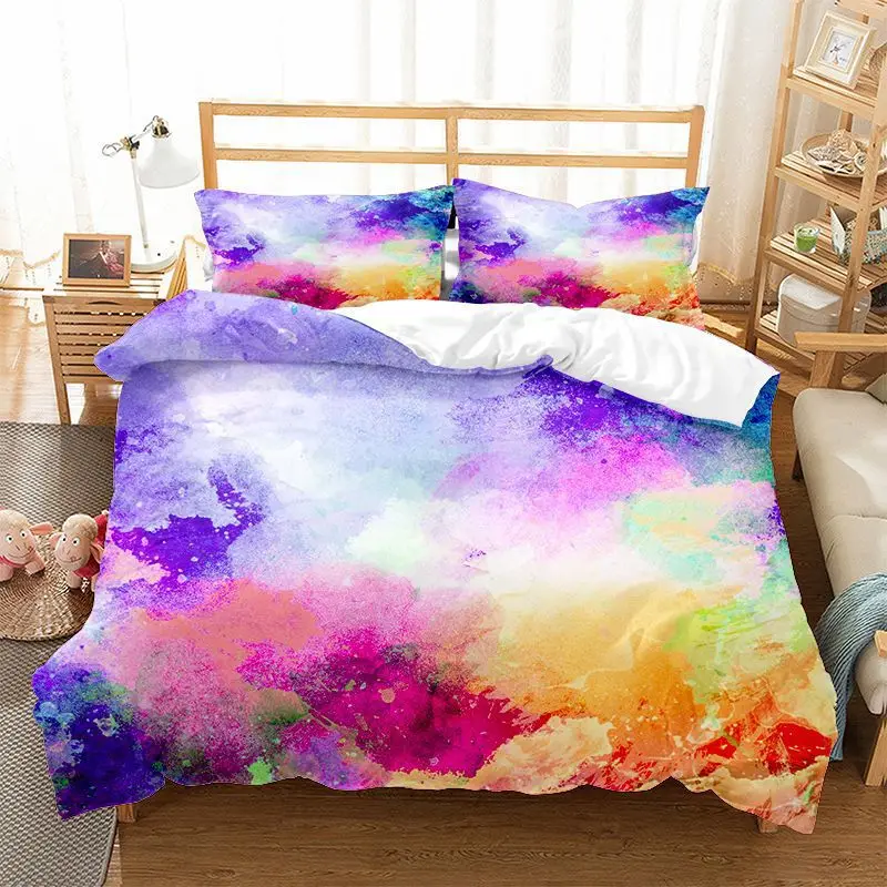 

Bedding Set Abstract Cosmos Inspired Print Comforter Cover With Pillowcases Galaxy Duvet Cover Set Fantasy Watercolor Starry Sky