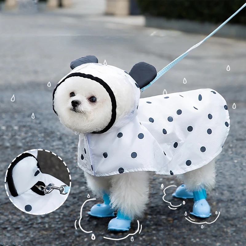 

Poodle Small Medium-sized Pet Raincoat Cape Chihuahua Dogs Clothing Rain Waterproof Puppy And Cute Ears Bear Kitten For Summer