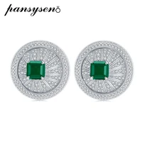 pansysen vintage s925 sterling silver 7x7mm emerald high carbon diamond gemstone ear stud earrings for women luxury party gift
