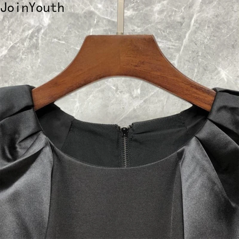 Блузка женская с пышными рукавами и круглым вырезом облегающая в Корейском стиле