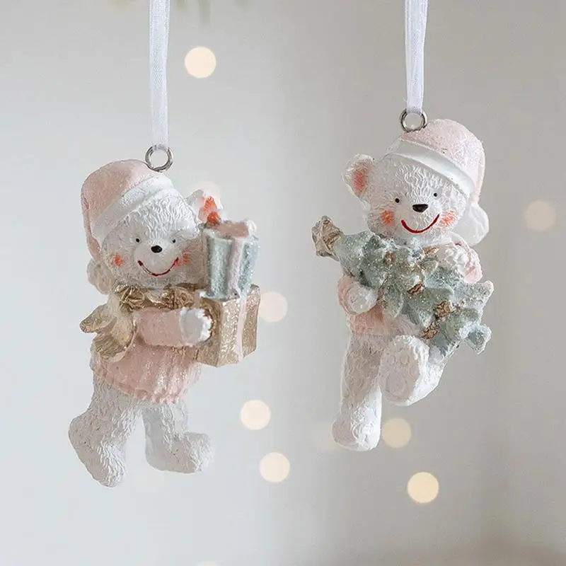 Рождественские украшения с медведем для елки 2X мультяшный медведь из смолы