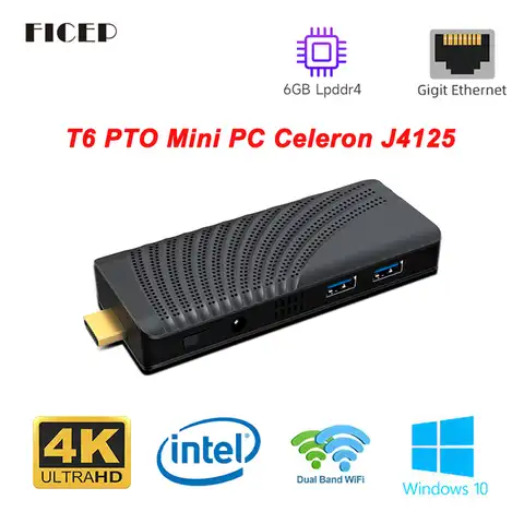 T6 Pro мини ПК-палка Windows 10 Intel Celeron J4125 N4000 четырехъядерный DDR4 6 ГБ 128 Гб 4K HD Wifi микро игровой компьютер новый Minipc