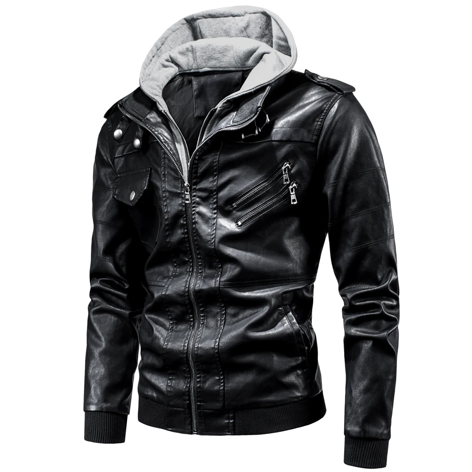 

Spring Autumn Casual Motorcycle Hooded PU Leather Jacket Jacket Men's Autumn Jacket Fashion Punk Style Leather Jacket Men