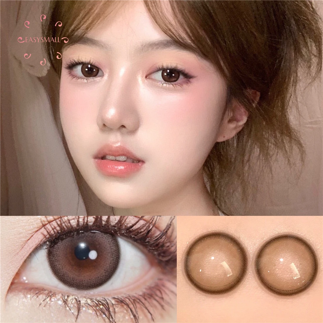 

Easysmall yogurt brown unique High-end small beauty pupil for Eyes Colored Contact Lenses Cosmetic 2pcs/pair prescription myopia