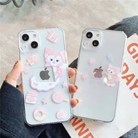 cute cartoon animal clear painted anti drop couples soft case for iphone 11 12 13 pro max 7 8 plus xr x xs se 2020 cover fundas