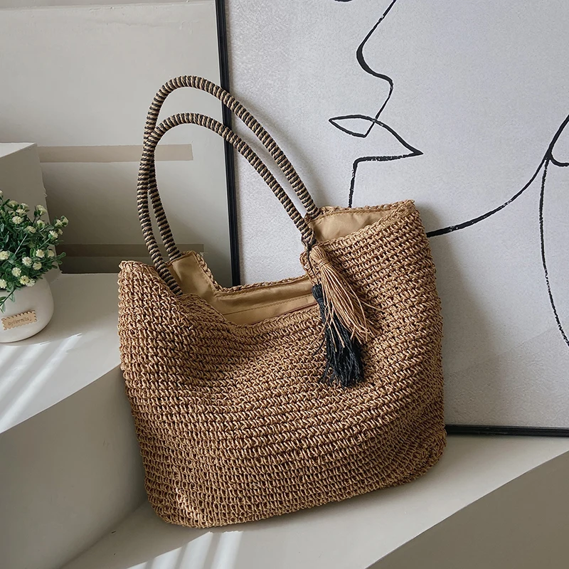 Ladies Big Straw Tassel Side Bags for Women 2023 Hit Trendy Summer Fashion Shoulder Bag Lady Handbags and Purses Beach Totes