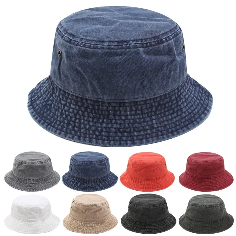 

Washing Material Solid Color Foldable Women Fisherman'S Hat Spring Autumn Sun Protection Flat Top Basin Cap Fishing Hat