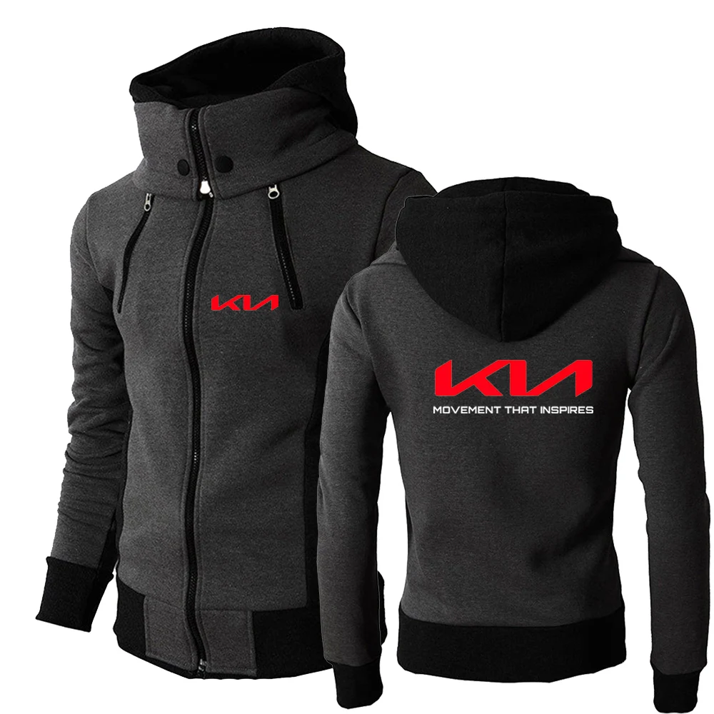 

Kia Motors Logo Printed Men's New Spring Autumn Sweatshirts Jackets Double Zipper Fashion Hooded Sportswear Hoodies Tops