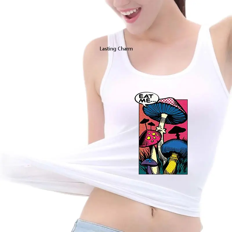 

Mushrooms Comic Book Eat Me Pattern Tank Top Women's Yoga Sports Workout Sleeveless Tops Gym Vest