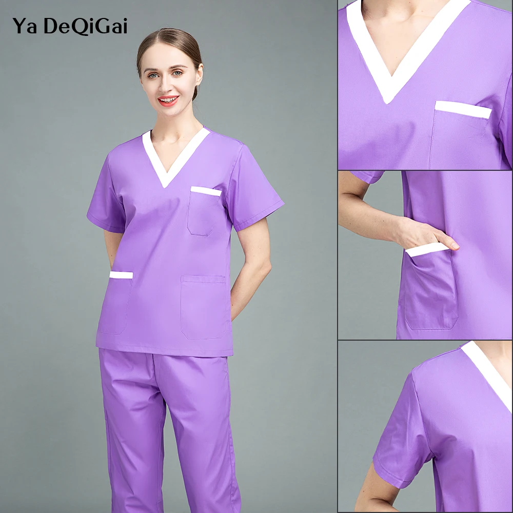 

Unisex Pet Grooming Uniforms V-neck Operating Room Nurse Workwear Stretch Fabric Nursing Scrubs Set Dental Clinic Doctor Uniform