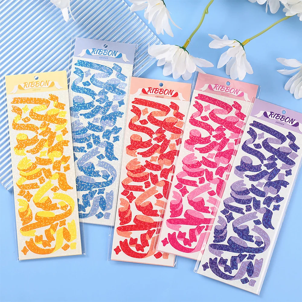 

Korean Style Ribbon Confetti Stickers for KPOP Toploader Decoration - Cute Hologram Deco Seal for Scrapbooking DIY & More