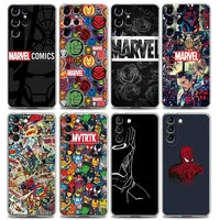 clear phone case for samsung s9 s10 4g s10e s20 s21 plus ultra fe 5g m51 m31 m21 case soft silicone marvel comics logo