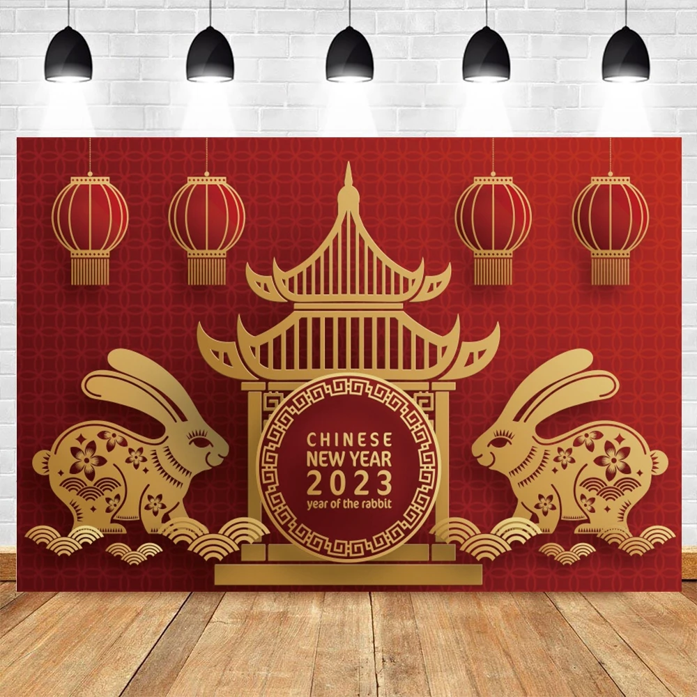 Китайский кролик новый год 2023 Китай красный фон фонарик цветочный традиционный