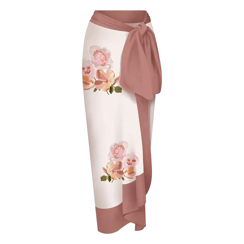 2023 New Lanswe Simple One-Piece Women Swimsuit Print Deep V Bikini Kimono  Fashion Cover-Up Swimwear Summer Beach Wear OP060