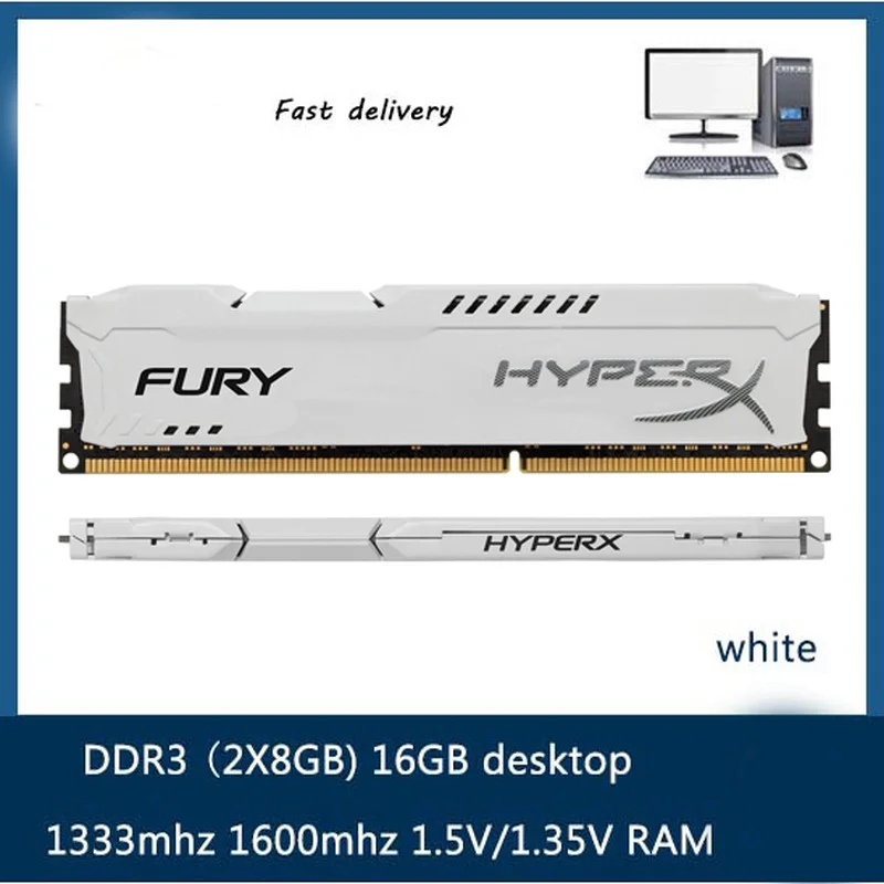 

Memory RAM DDR3 16GB(2X8G) 1333mhz 1600mhz 8GB 1.5C/1.35V pc3-10600 12800 240-Pin White DIMM For desktop