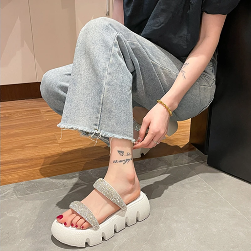 2023 Summer Women Platform Slippers New Fashion Crystal Sandals Heels Shoes Ladies Party  Shoes Slides Sandals Designer Sandals