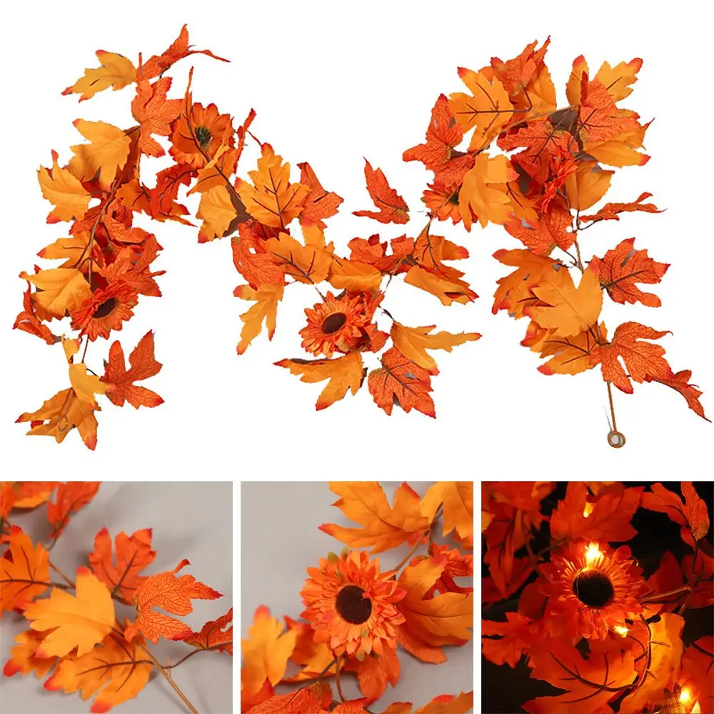 

Wall Decoration Party Supplies Fall Maple Leaves Halloween Hanging Garland Lifelike Plant Rattan Sunflower Wreath