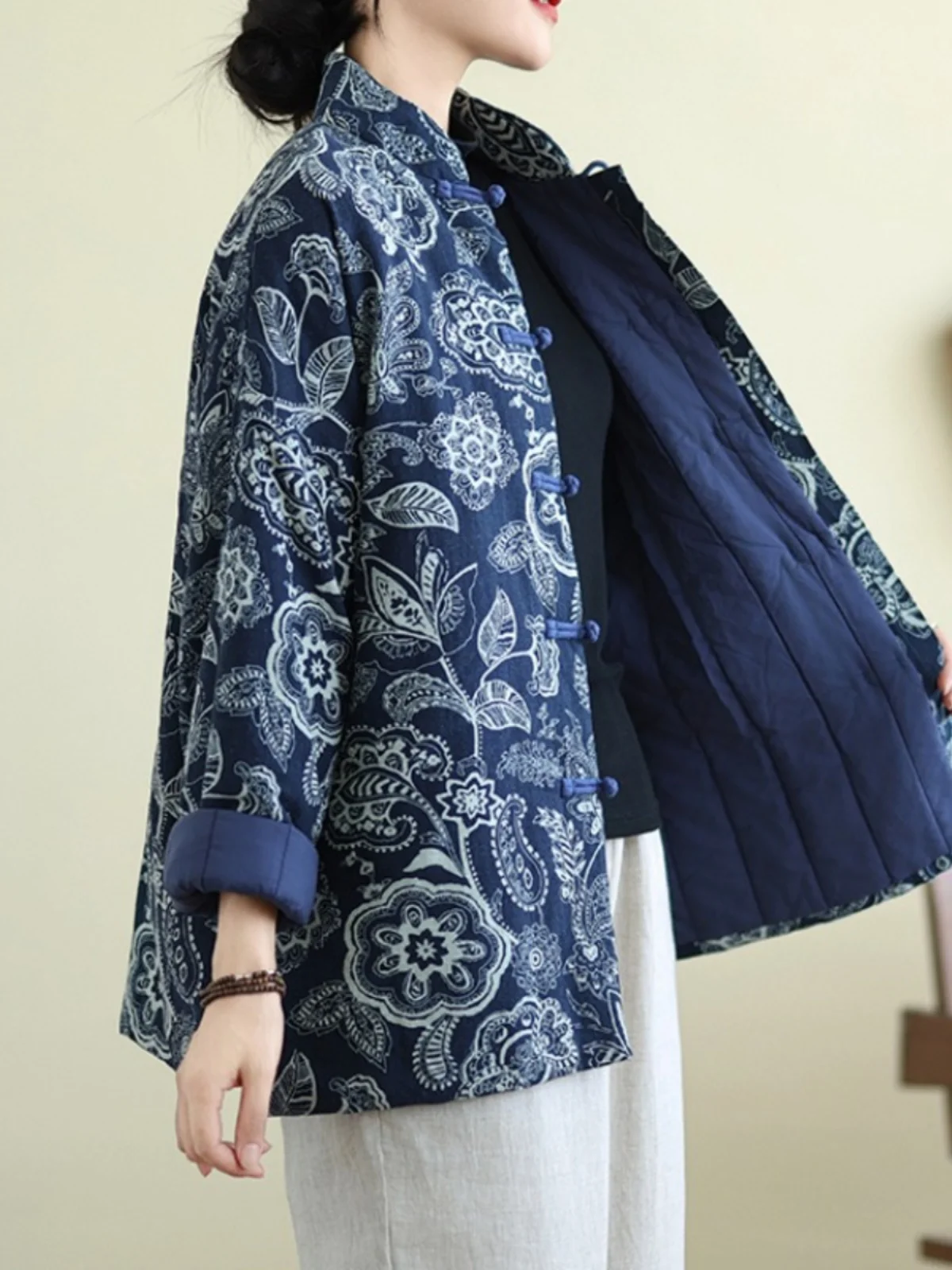 Китайская куртка на хлопковой подкладке в стиле ретро хлопково-льняная верхняя