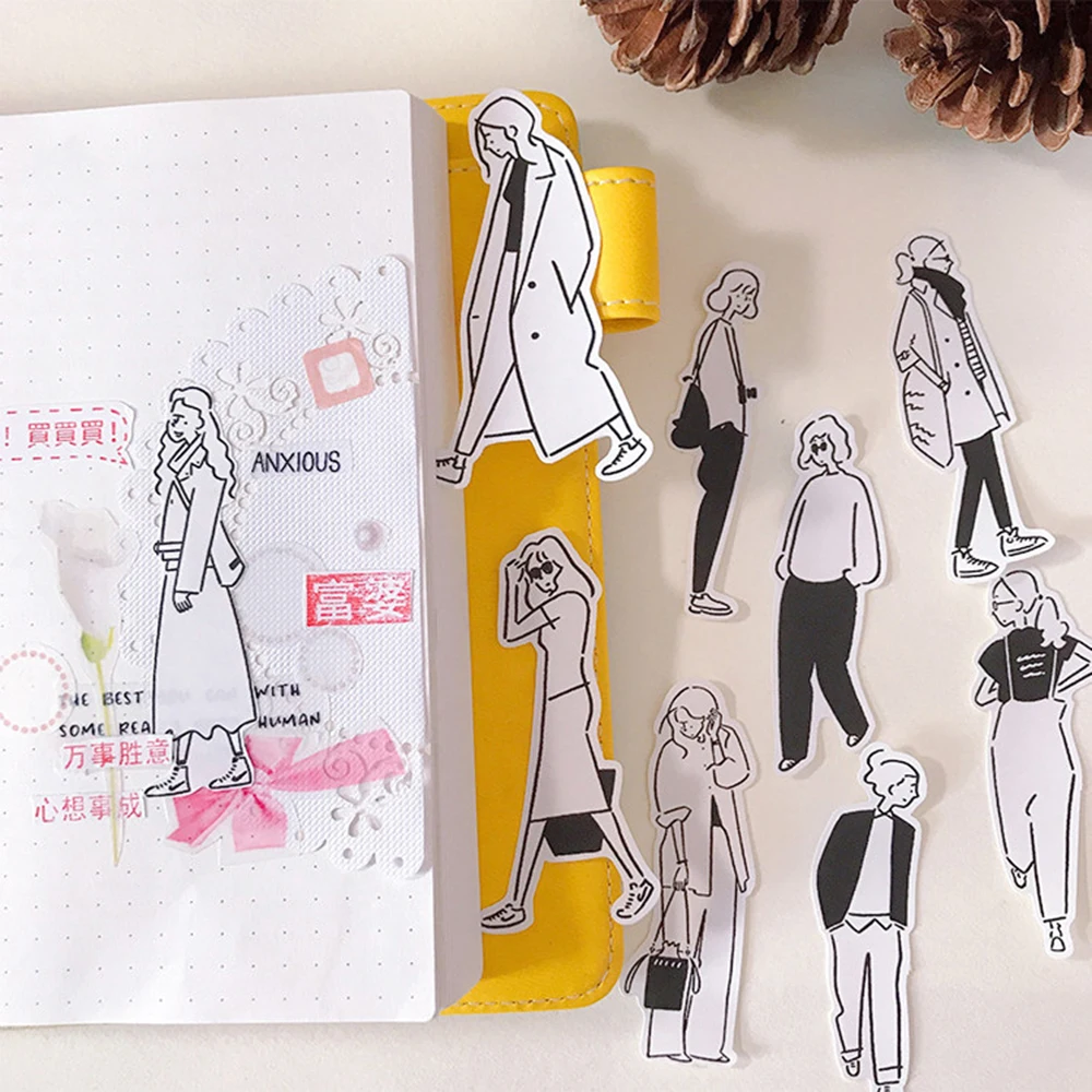 

32pcs/pack Black White Fashion Girls Stickers DIY Simple Scrapbooking Diary Planner Decorations Kawaii Stationery Sticker
