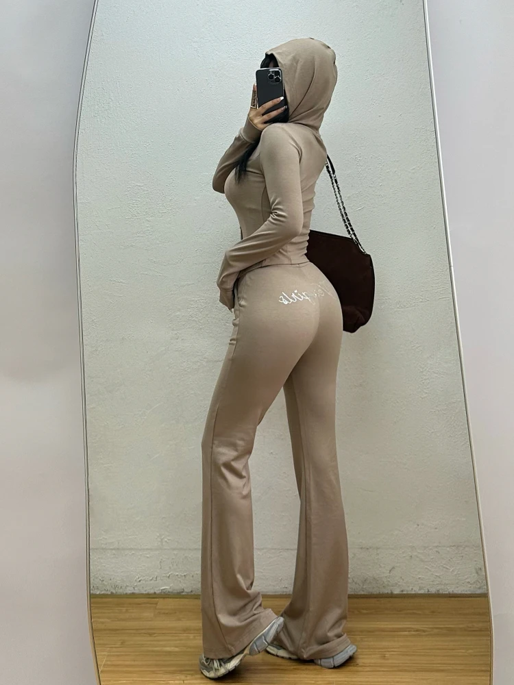 Женский спортивный комплект острых девушек осень/зима топ на молнии с капюшоном