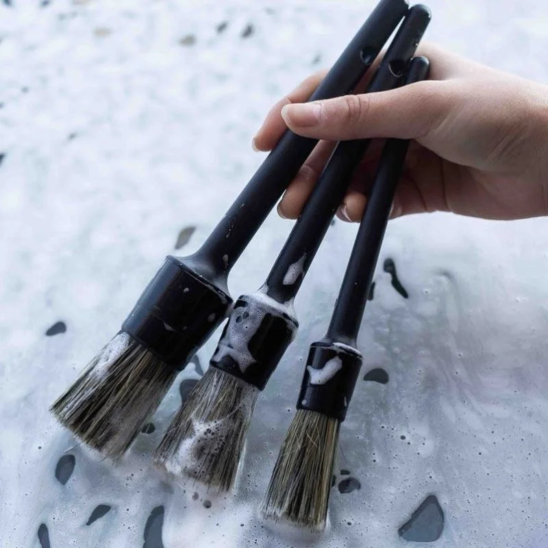 3 Pcs Natural Boar Hair Car Detailing Brush Set Soft Bristle Cleaning Kits Atuo Tire wheel Wash Exterior Accessories |