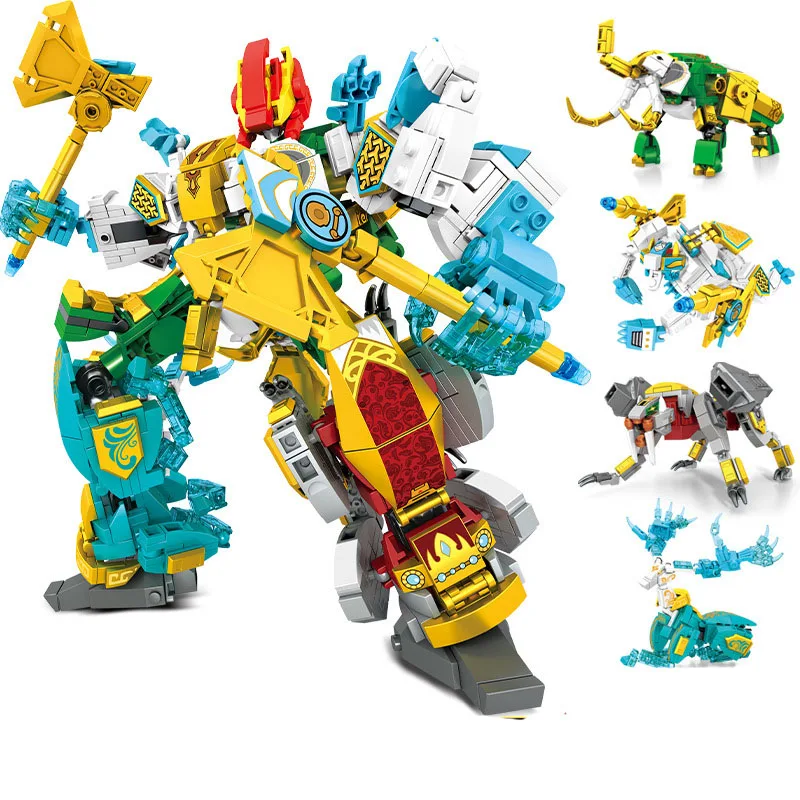 

4 In 1 Deformation Ice Robot Mecha Block Set DIY Mini Mammoth Bear Tiger Deer Building Brick Toy For Boy Kids