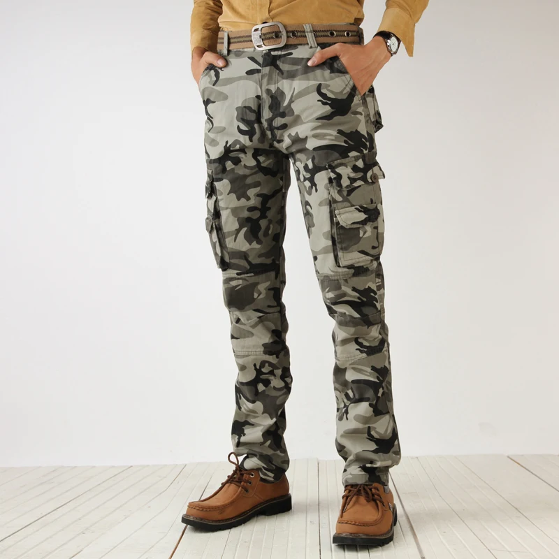 2022 Men's Camouflage Cargo Pants Men Army Green Multi Pockets Combat Casual Cotton Loose Straight Trousers Male Easy Wash Pants