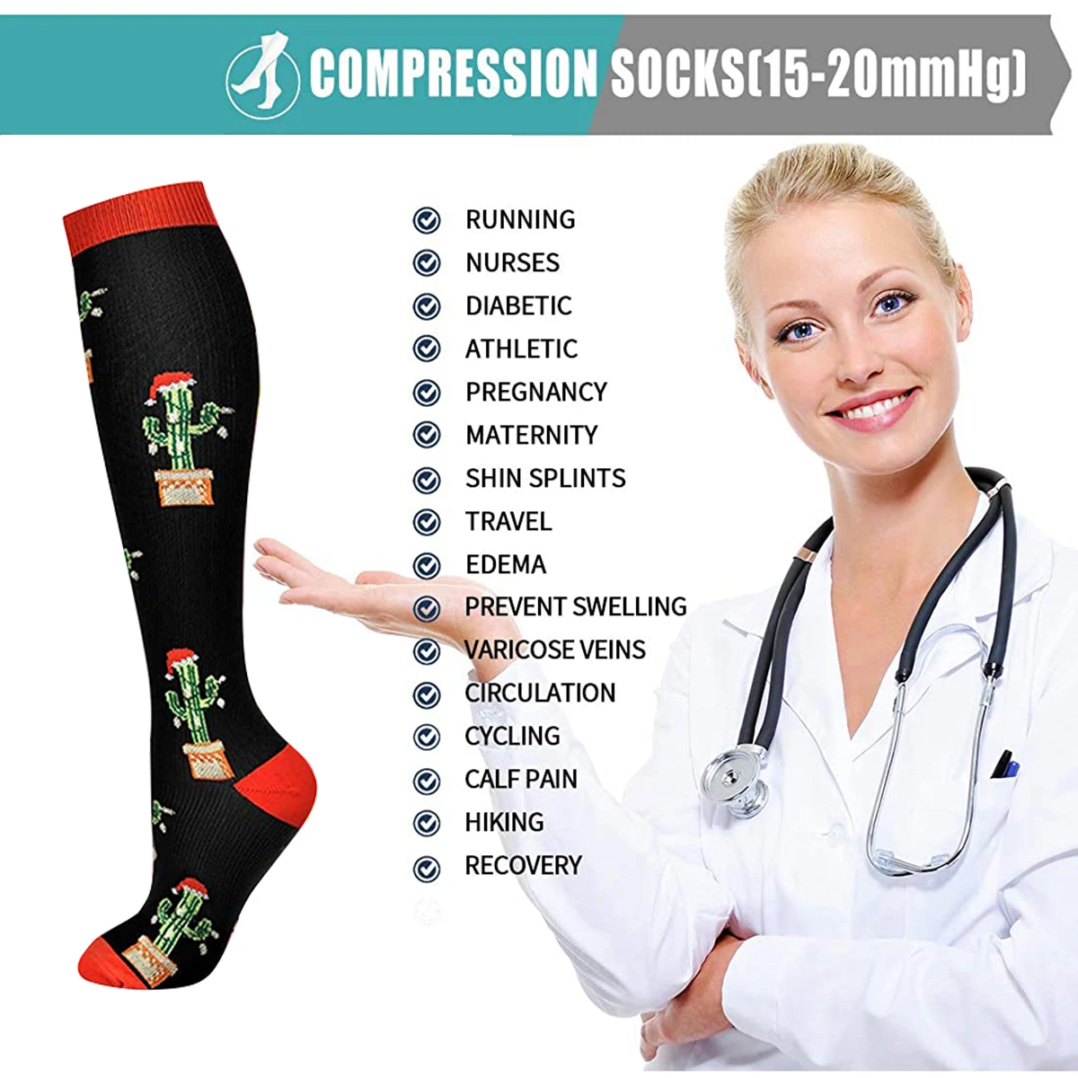 7 Pairs 15-20Mmhg Men and Women Compression Socks Long Tube Cotton Sports Socks Outdoor Sports Basketball Football Sports Socks