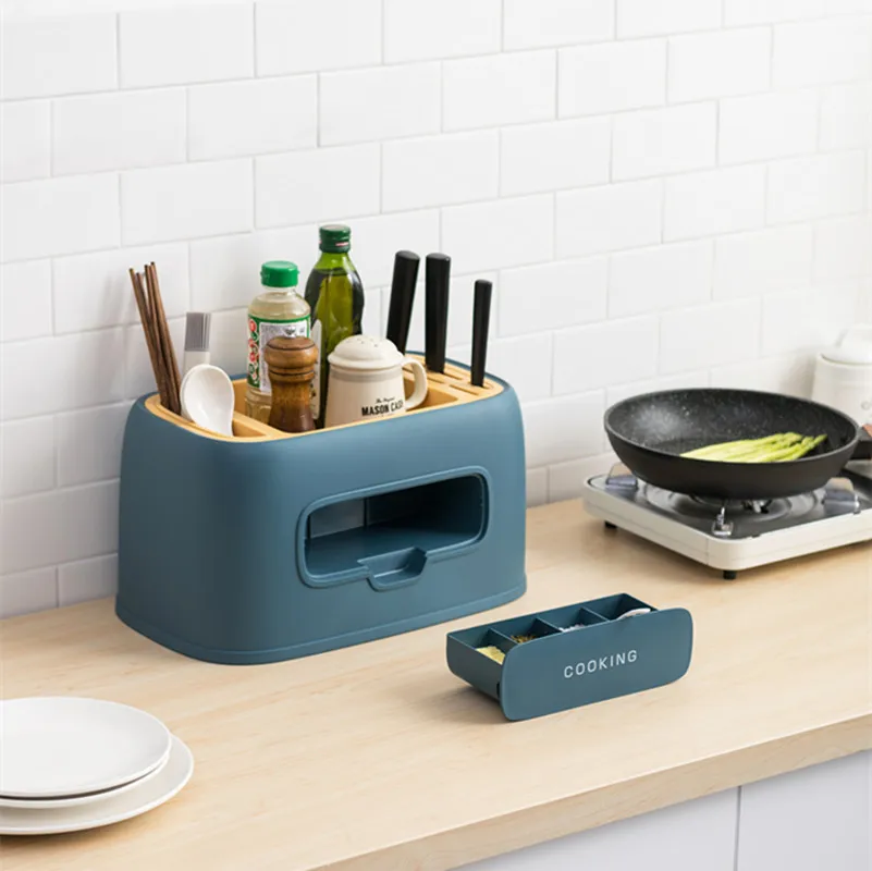 

Kitchen Salt Sugar Condiment Storage Box Durable Kitchen Knife Holder Storage Box Shelf