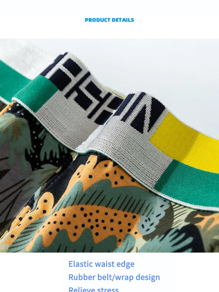 4Pcs/Lot Men's Underwear Cotton Boyshort Breathable Youth Sexy Print Personality Boxers Shorts.