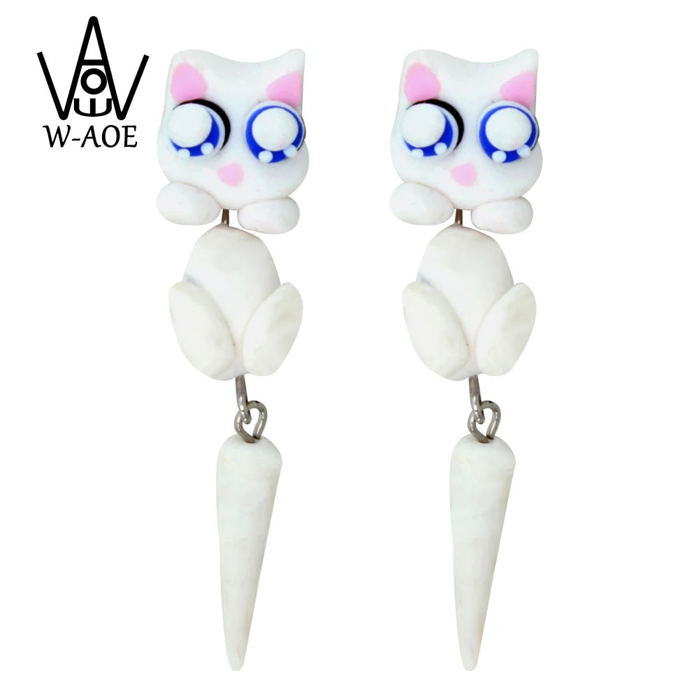 

3D Cartoon Cute Animal Earrings for Women Girls, Fashion Jewelry Handmade Polymer Clay Soft White Cat Stud Earrings Gift 2022