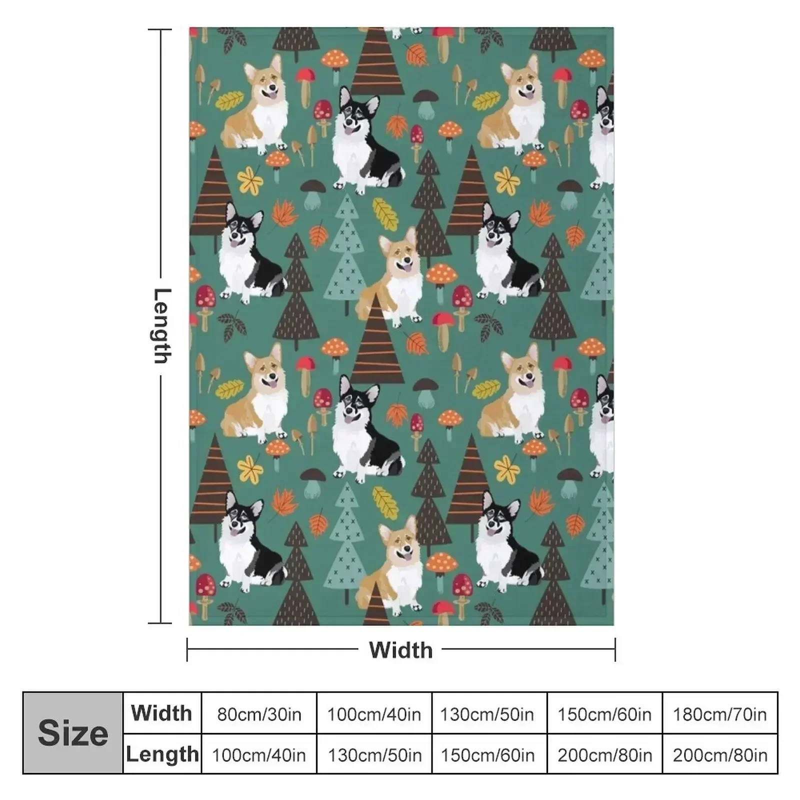 Корги в осеннем лесу — темно-бирюзовое одеяло винтажные одеяла Polar