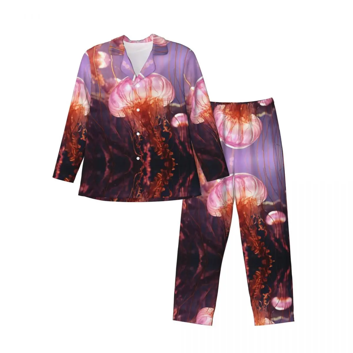 Мужской пижамный комплект на осень-зиму с длинными рукавами Majestic Jellyfish Swarm Ocean