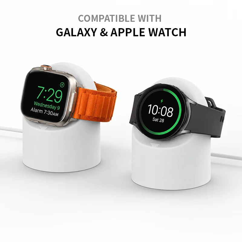 Фото Прочная силиконовая подставка для Apple Watch, совместимая с сериями 8, SE2, 7, 6, SE, 4, 3, режимом Nightstand, для различных размеров Galaxy Watch №4