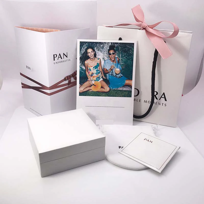 

5pcs/set Beads Earrings Ring Bracelet Fit Original Pandora Packaging Paper Bags Original Logo