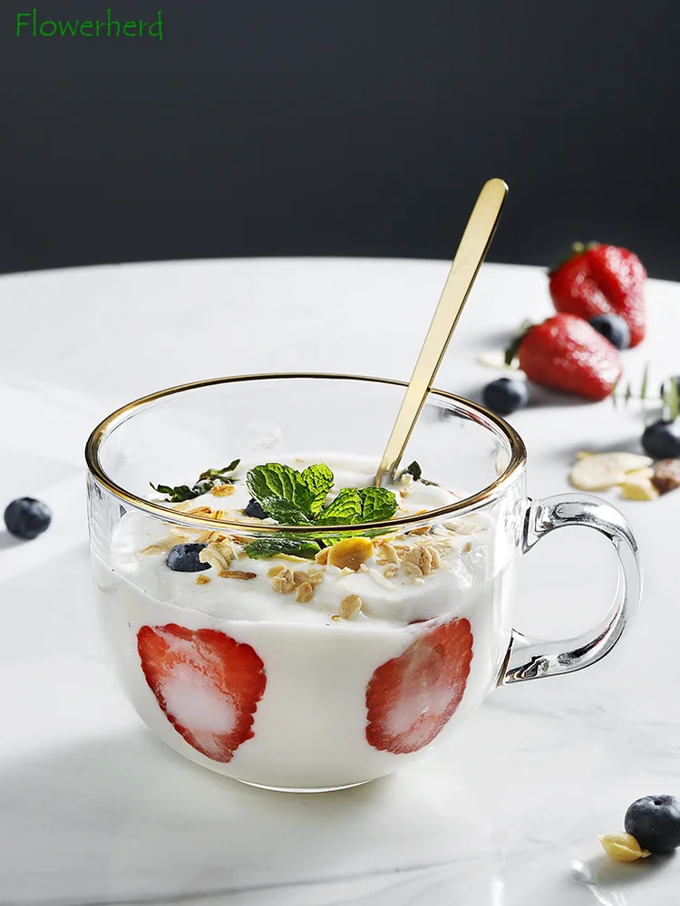 Стеклянная кофейная чашка с ручкой короткая кружка ложкой пузырьковая для