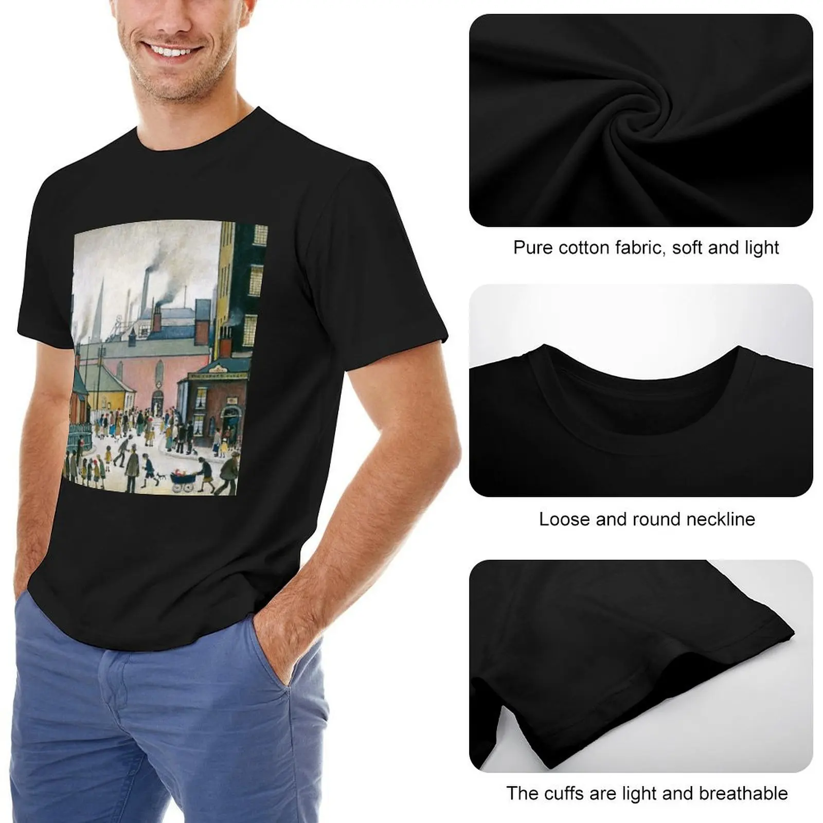 L S Lowry T-Shirt быстросохнущая винтажная рубашка с аниме набор футболок для мужчин
