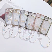 for iphone 13 12 11 pro max phone cover with lens ice crack bow tie phone case for iphone 11 12 13 cloud bracelet lanyard case