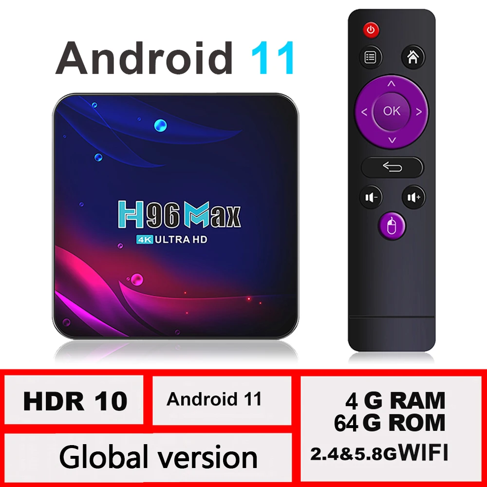 

Android 11 TV Box 4G 64GB 4K Android TV Box 2021 H96 MAX V11 Smart TV Box 2.4G 5.8G WIFI Google Voice Set Top Box H96max