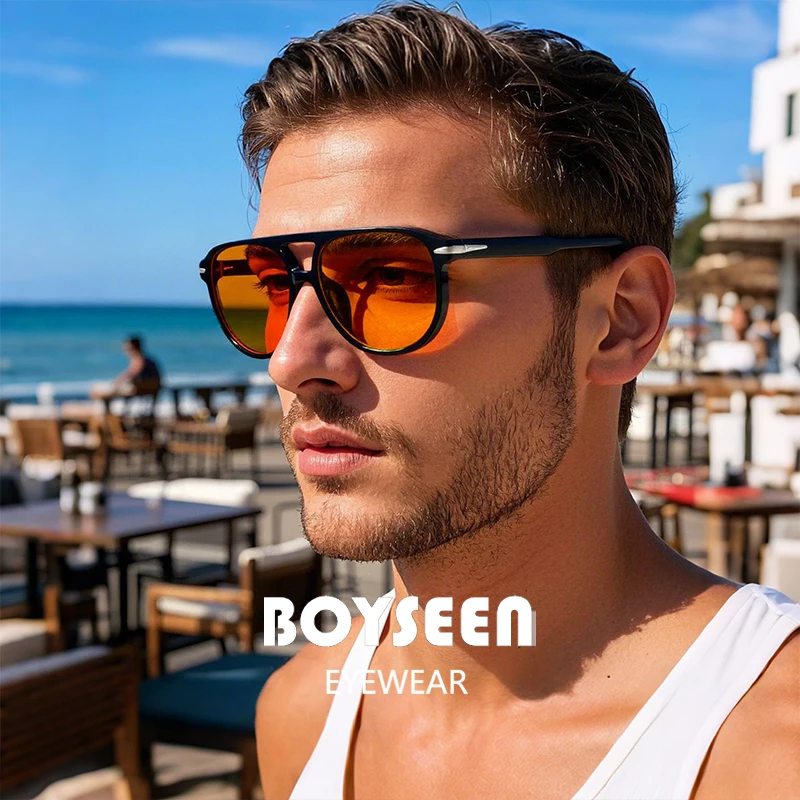 Фото BOYSEEN пляжные солнцезащитные очки мужские летние оранжевые солнцезащитные очки UV400  Может сделать рецепт очки большая оправа синие очки №1