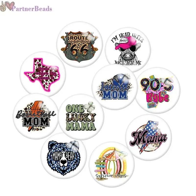 

Mom Pattern 66 Round Photo Glass Cabochon Demo Flat Back Making Findings 20mm Snap Button S0721