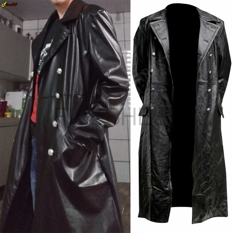 Medieval Steampunk Mens GERMAN CLASSIC WW2 MILITARY UNIFORM Office Black Pu Leather Trending Coat Party Long Jacket Costume