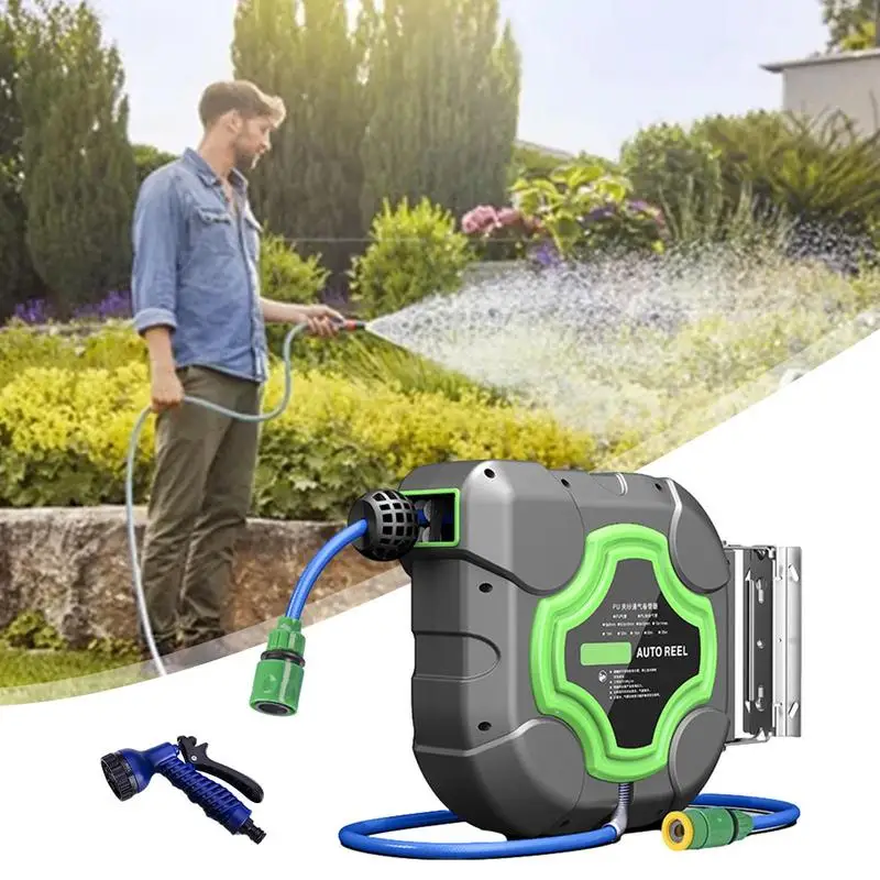 

Garden Hose Retractable Telescopic Wall Mounted Plants Flowers Watering Reel Automatic Rewind For Home Garden Any Length Lock