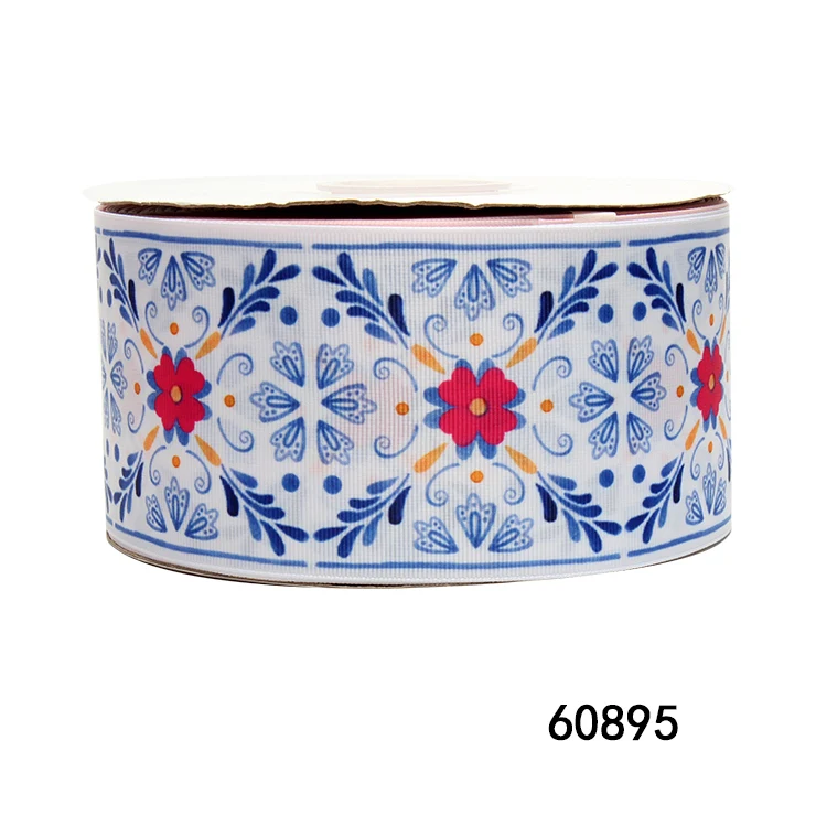 

(50 ярдов) оптовая продажа, мексиканская корсажная лента с голубым цветочным принтом для бантов, материалы для шитья ручной работы