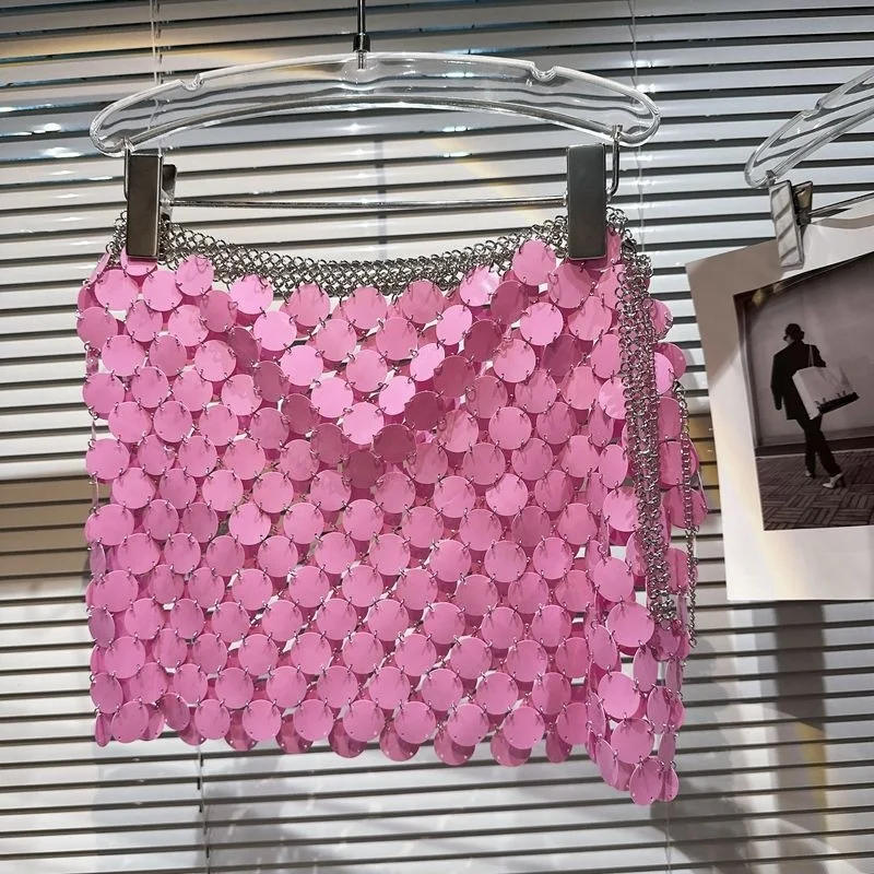 

Women's Pink Sparkly Big Sequin Skirt with Chain Waist Short Skirts