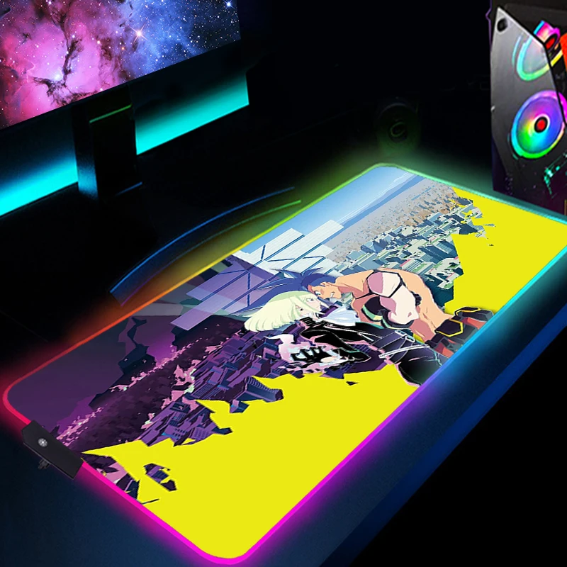 

Promare Led Backlight Extended Pad Pc Accessories Luminous Backlit Desk Mat With Wire Mousepad Anime Gamer Keyboard Mouse Gaming