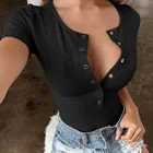 Женские сексуальные трикотажные боди, летние эластичные облегающие стринги с коротким рукавом, боди, комбинезон, женская модель, топ, Клубная одежда GV168