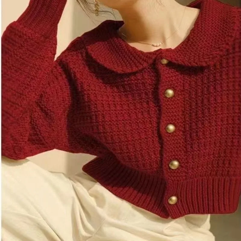 

Sweaters Red Knitted Cardigan Women's Clothing Spring Autumn 2023 New Vintage Loose Top Short Sweater Coat Kawaii Jumpers