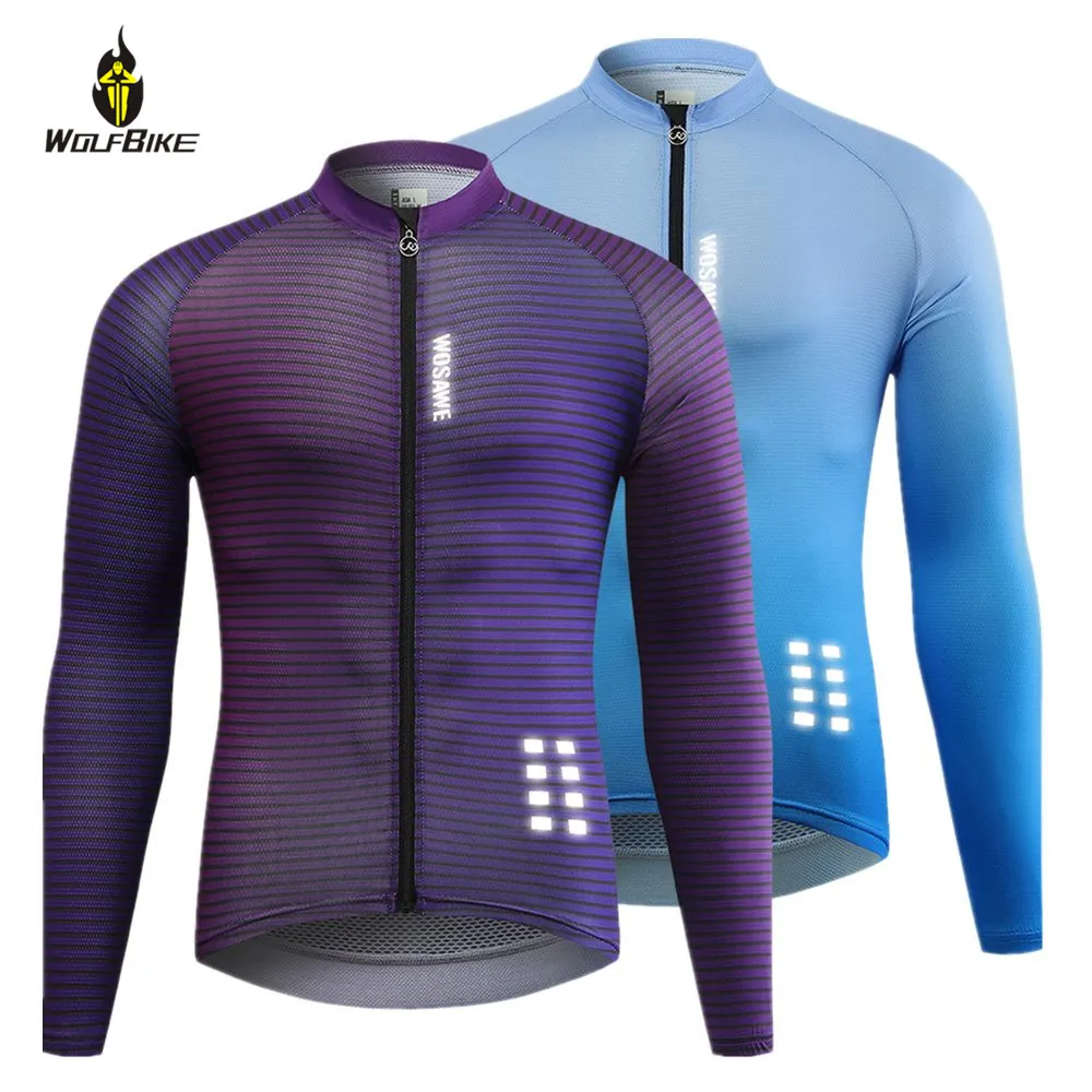 

WOSAWE Gradient Color Slim Fit Mens Cycling Jersey MTB Bike Shirt Long Sleeve Reflective Quick Dry Downhill Bicycle Top Clothing